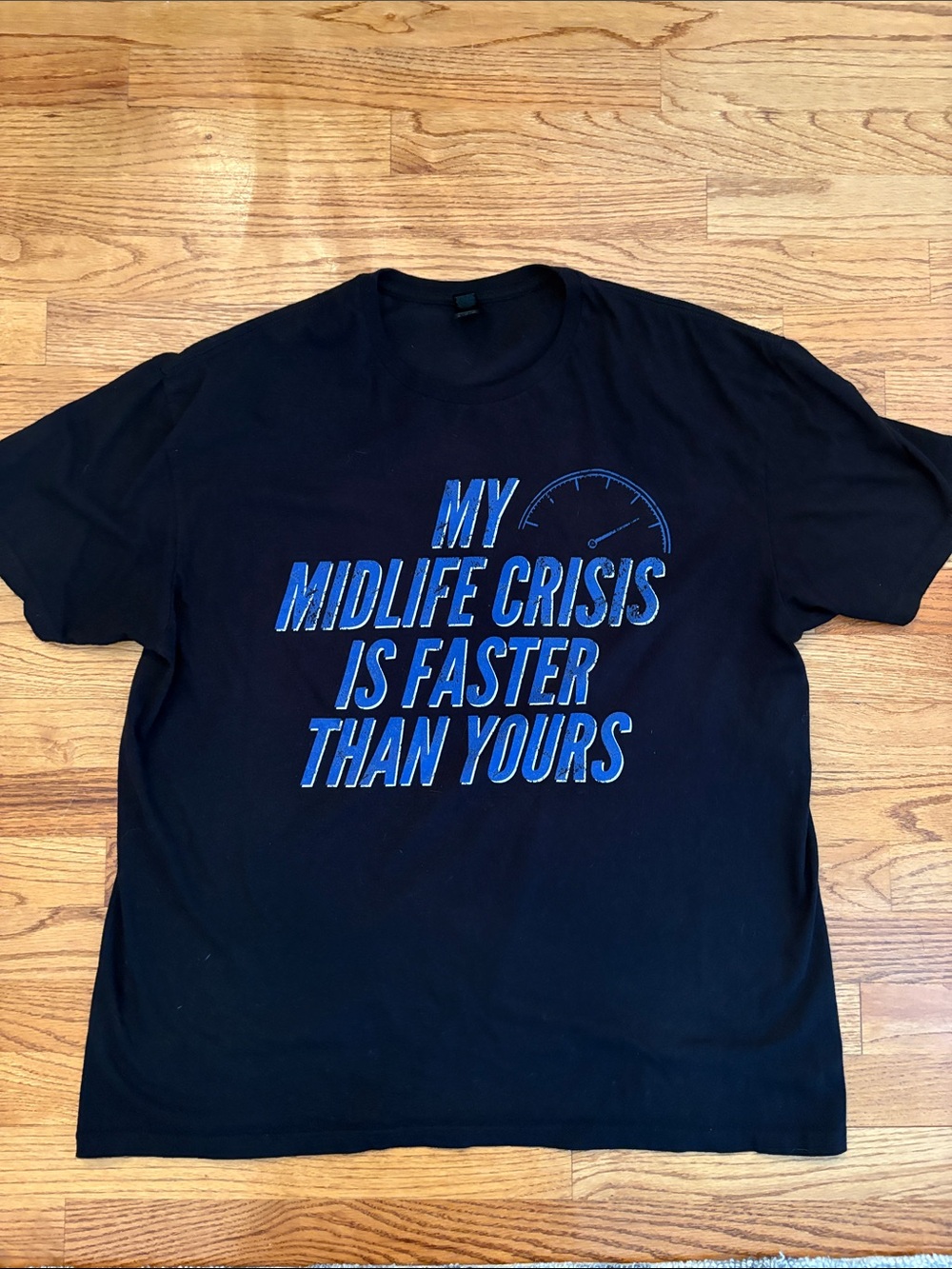 Gildan Black Short-Sleeve Tee with Blue Graphic Text